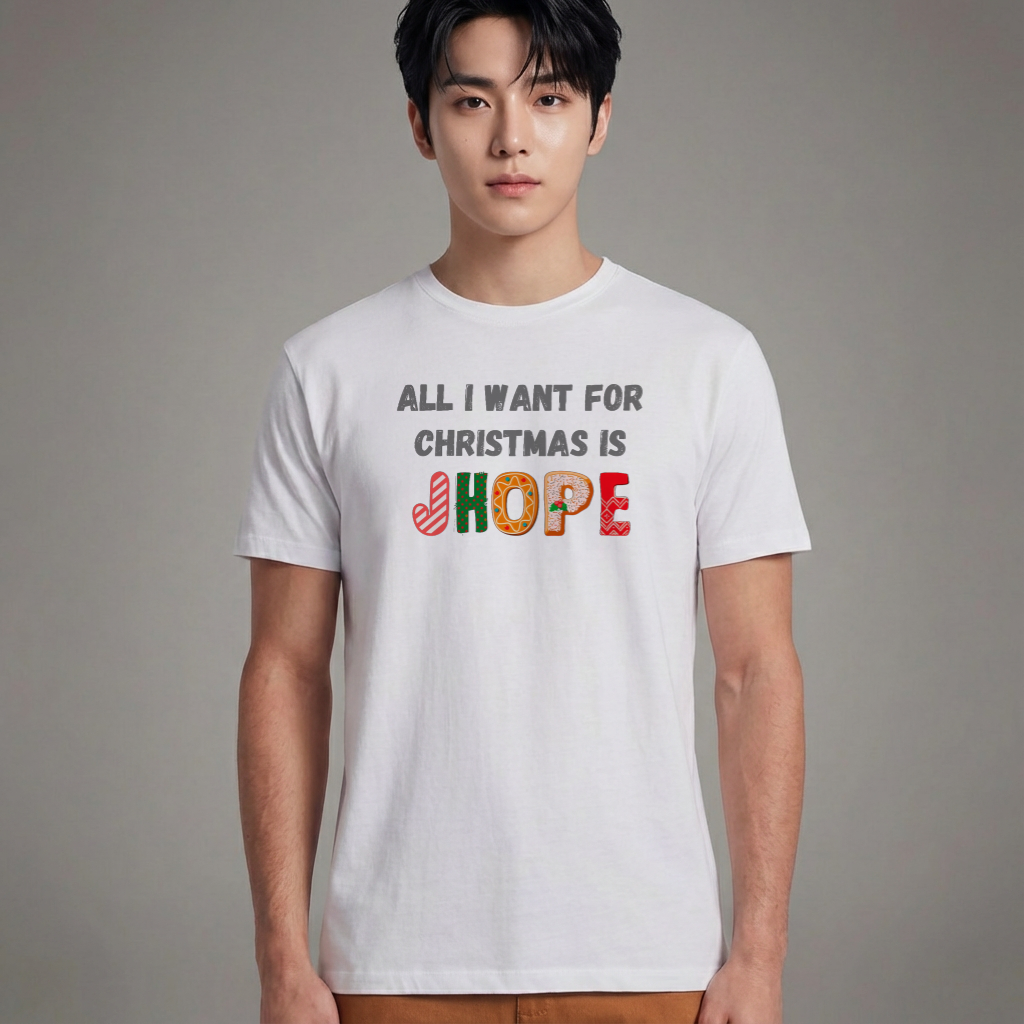 Camiseta Básica Christmas BTS All I Want For Christmas Is JHope - Branca