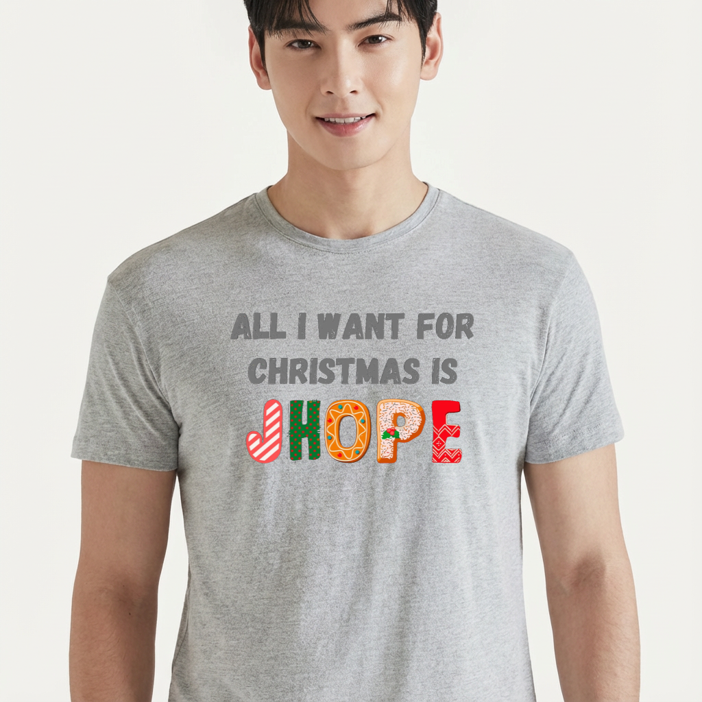 Camiseta camiseta-basica-christmas-bts-all-i-want-for-christmas-is-jhope - Cinza