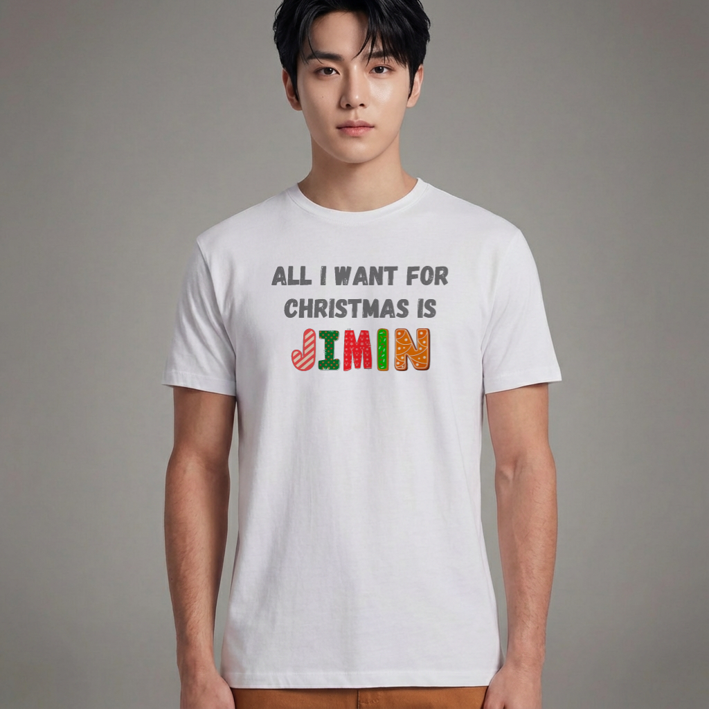 Camiseta Básica Christmas BTS All I Want For Christmas Is Jimin - Branca