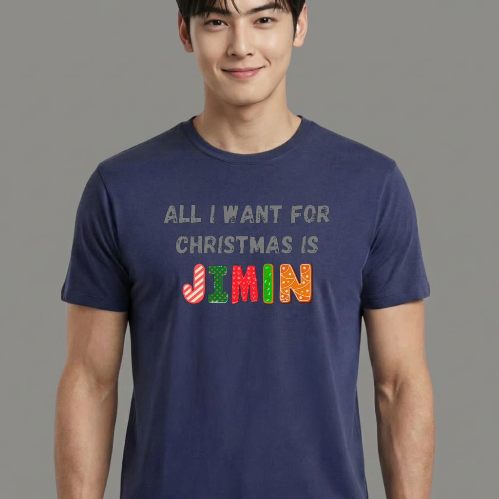 Camiseta camiseta-basica-christmas-bts-all-i-want-for-christmas-is-jimin - Azul