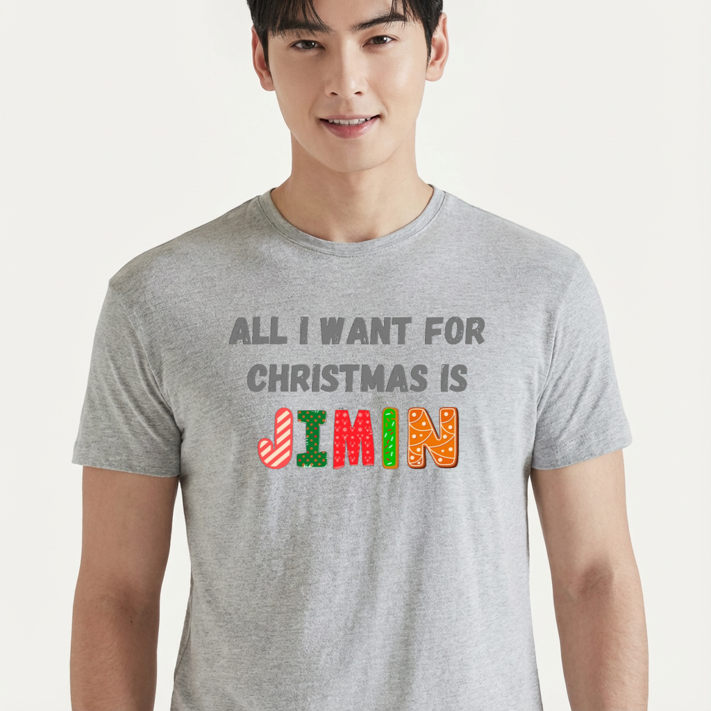 Camiseta camiseta-basica-christmas-bts-all-i-want-for-christmas-is-jimin - Cinza