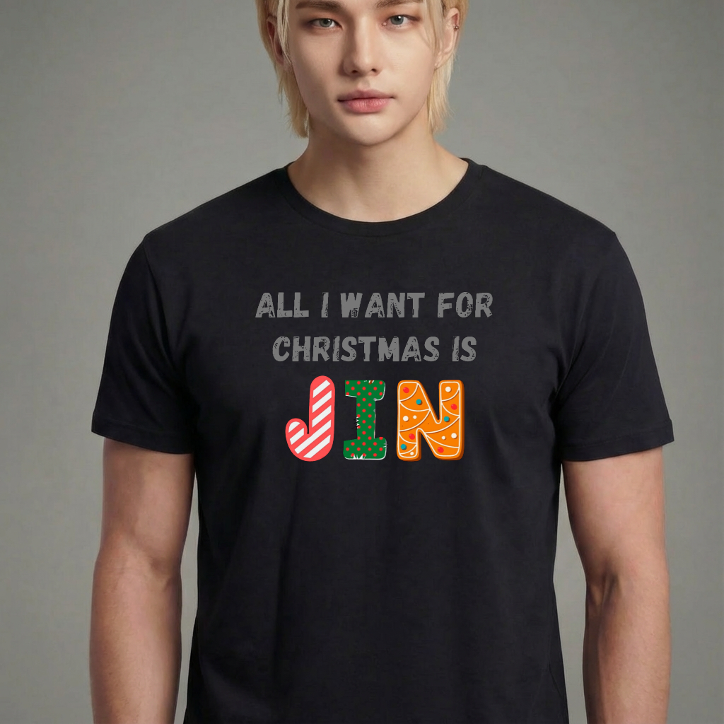 Camiseta camiseta-basica-christmas-bts-all-i-want-for-christmas-is-jin - Preta