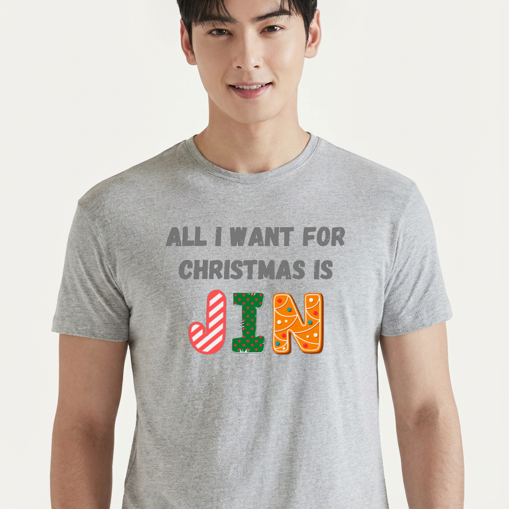 Camiseta camiseta-basica-christmas-bts-all-i-want-for-christmas-is-jin - Cinza