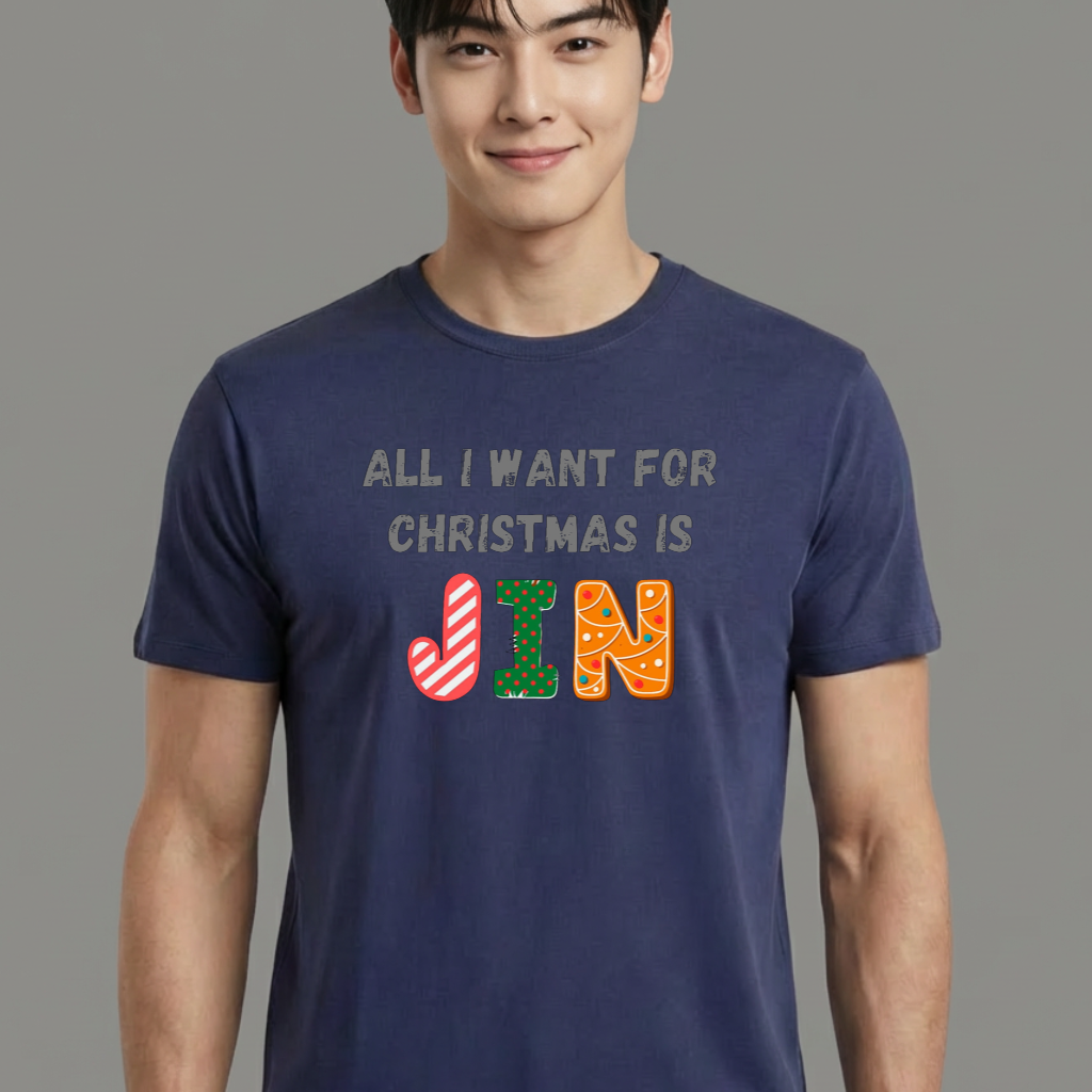 Camiseta camiseta-basica-christmas-bts-all-i-want-for-christmas-is-jin - Azul