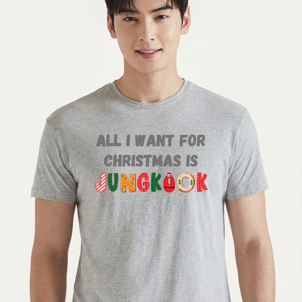 Camiseta camiseta-basica-christmas-bts-all-i-want-for-christmas-is-jungkook - Cinza
