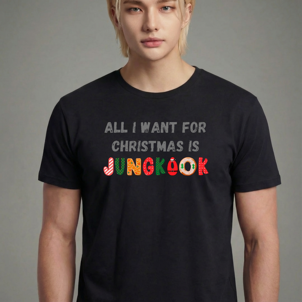 Camiseta camiseta-basica-christmas-bts-all-i-want-for-christmas-is-jungkook - Preta