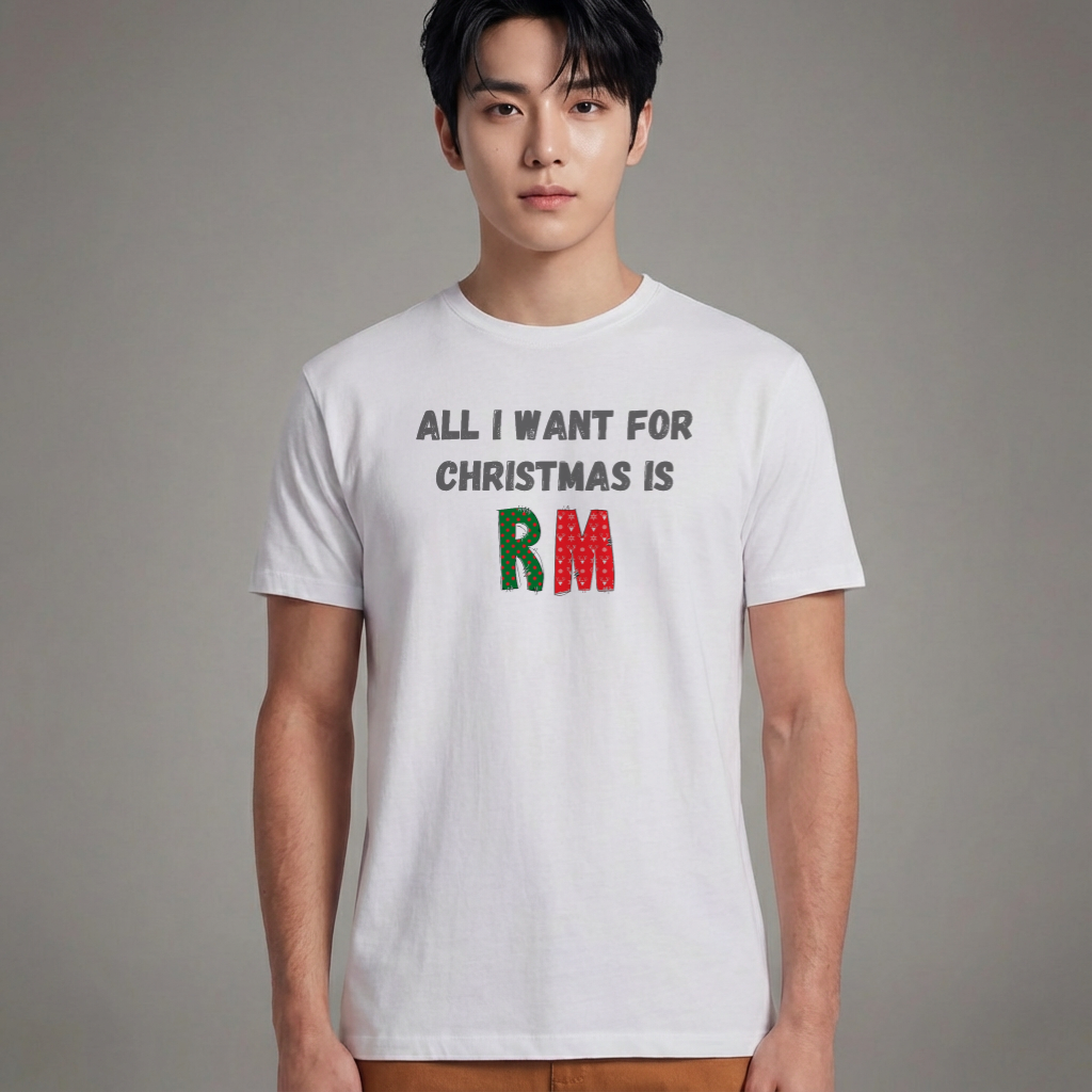 Camiseta Básica Christmas BTS All I Want For Christmas Is RM - Branca