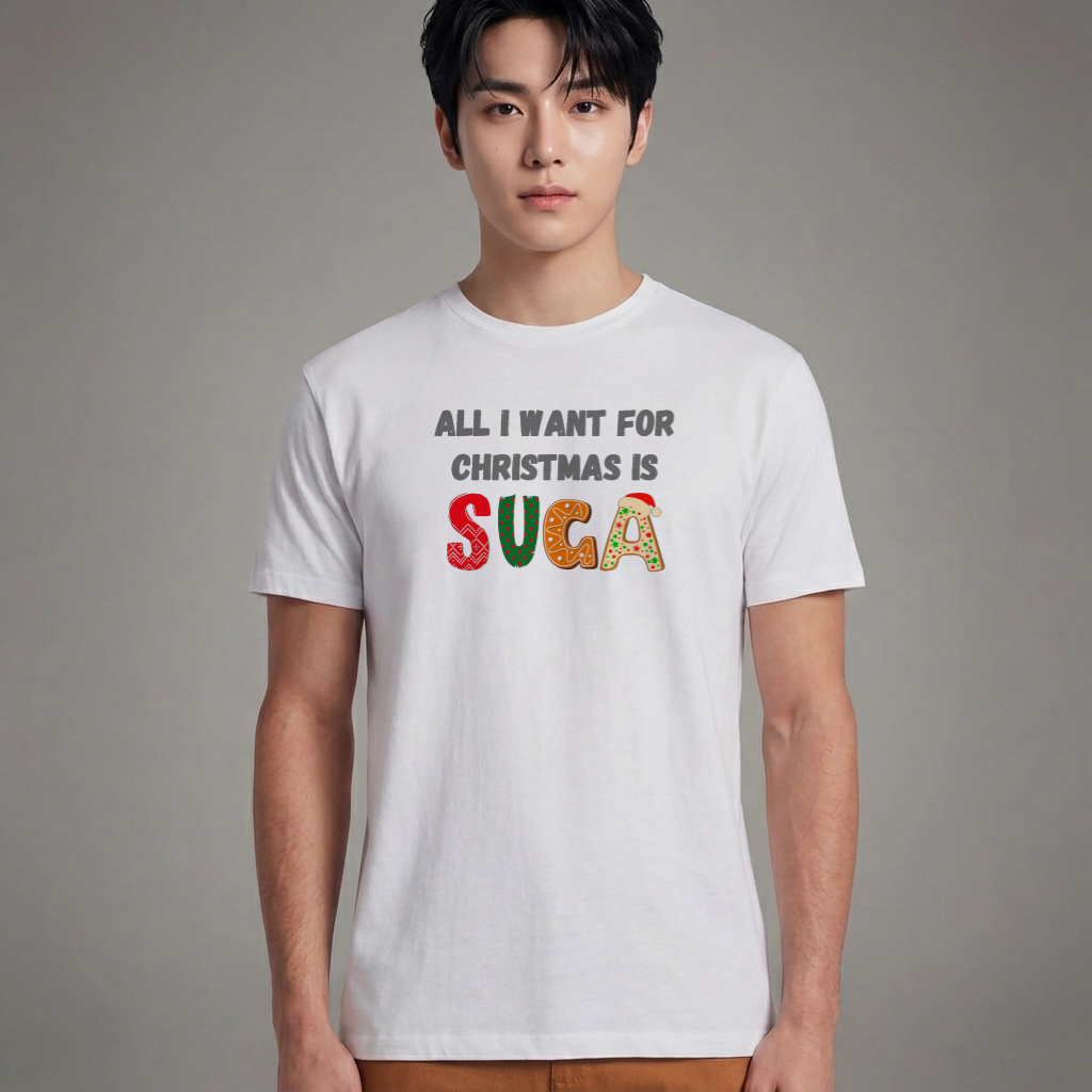 Camiseta Básica Christmas BTS All I Want For Christmas Is Suga - Branca