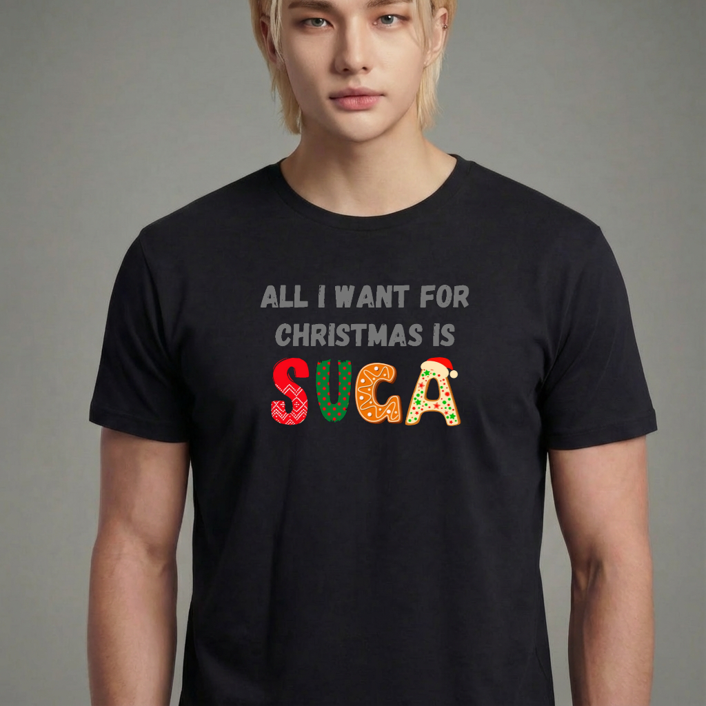 Camiseta camiseta-basica-christmas-bts-all-i-want-for-christmas-is-suga - Preta