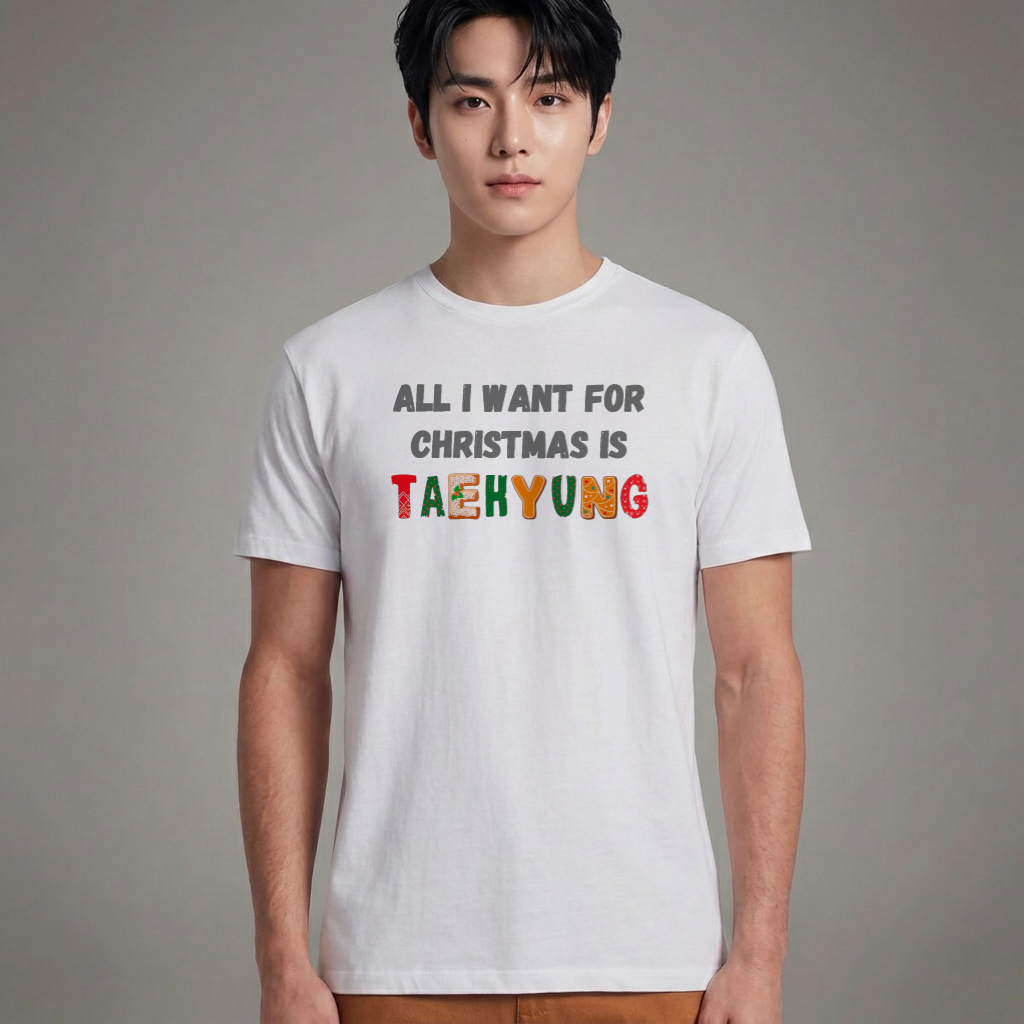Camiseta Básica Christmas BTS All I Want For Christmas Is Taehyung - Branca