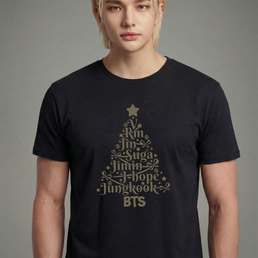 Camiseta camiseta-basica-christmas-bts-arvore-de-natal - Preta