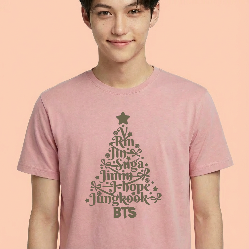 Camiseta camiseta-basica-christmas-bts-arvore-de-natal - Rosa
