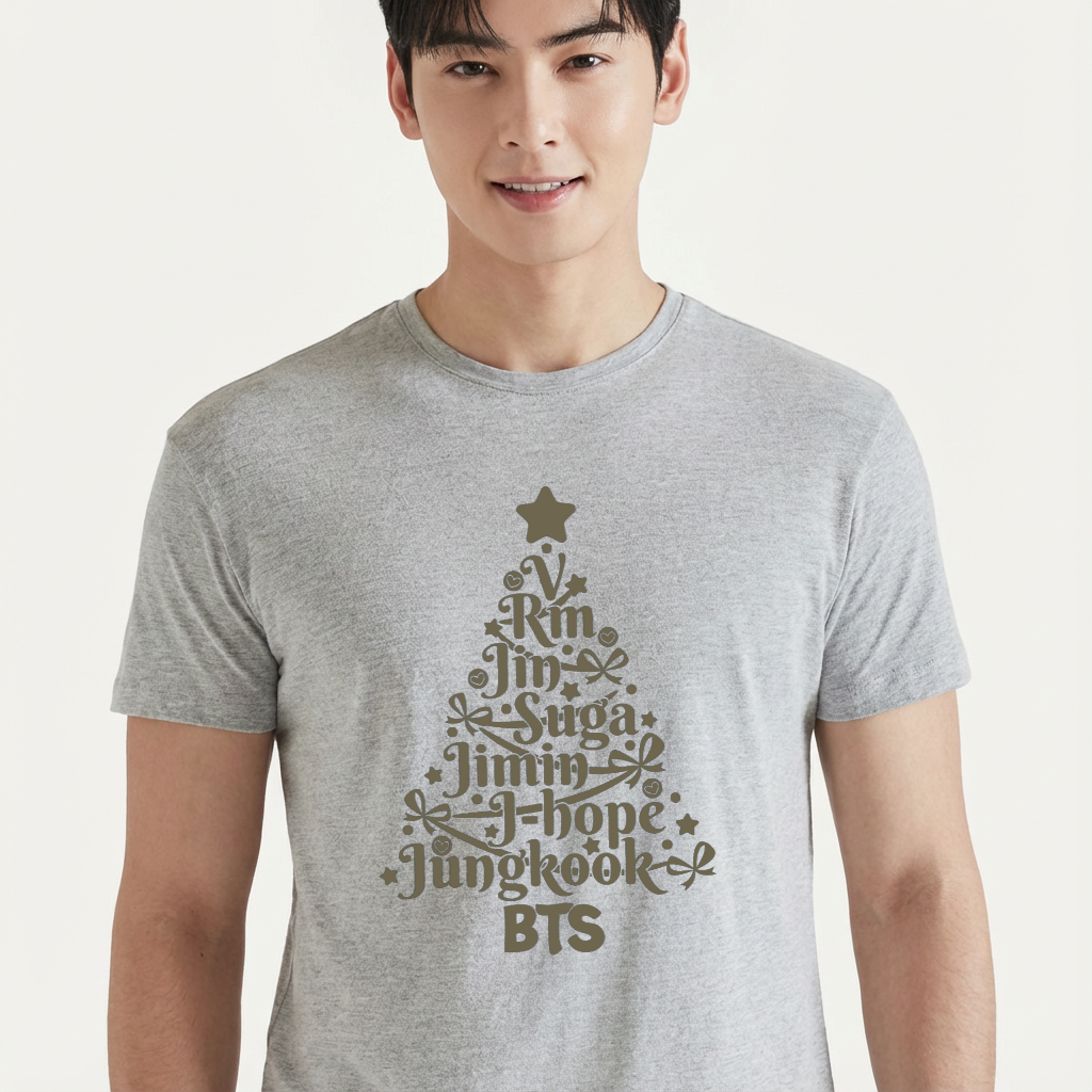 Camiseta camiseta-basica-christmas-bts-arvore-de-natal - Cinza