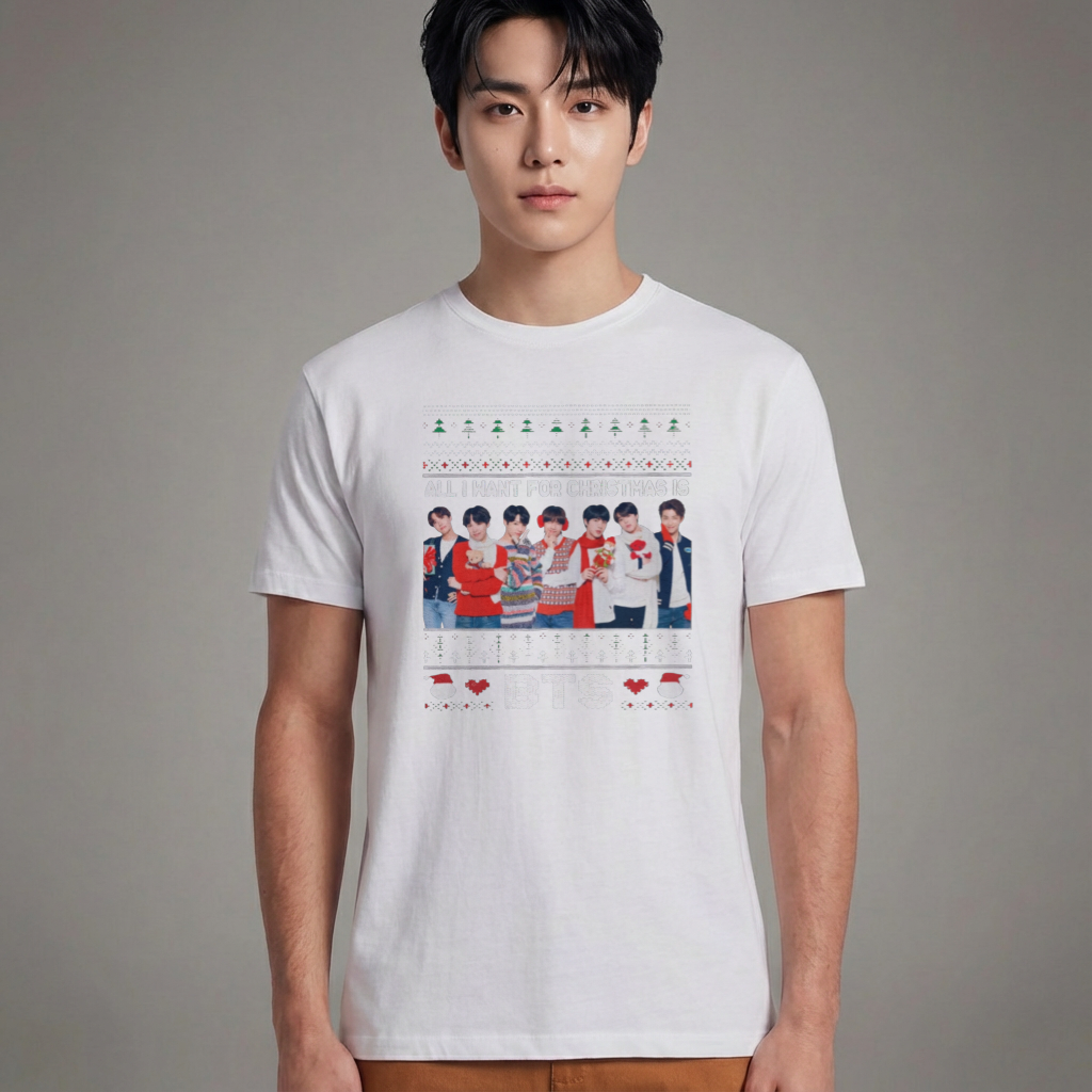 Camiseta Básica Christmas Bts Photo - Branca