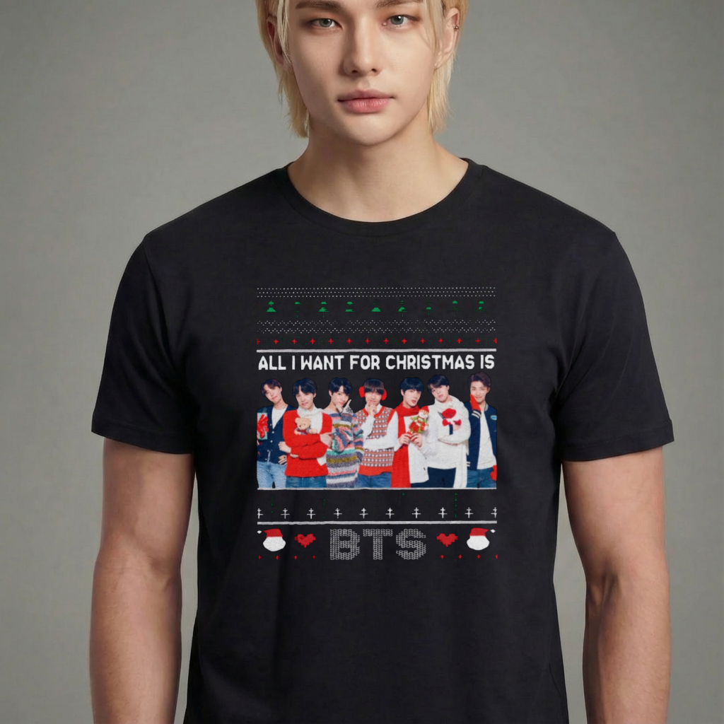 Camiseta camiseta-basica-christmas-bts-photo - Preta