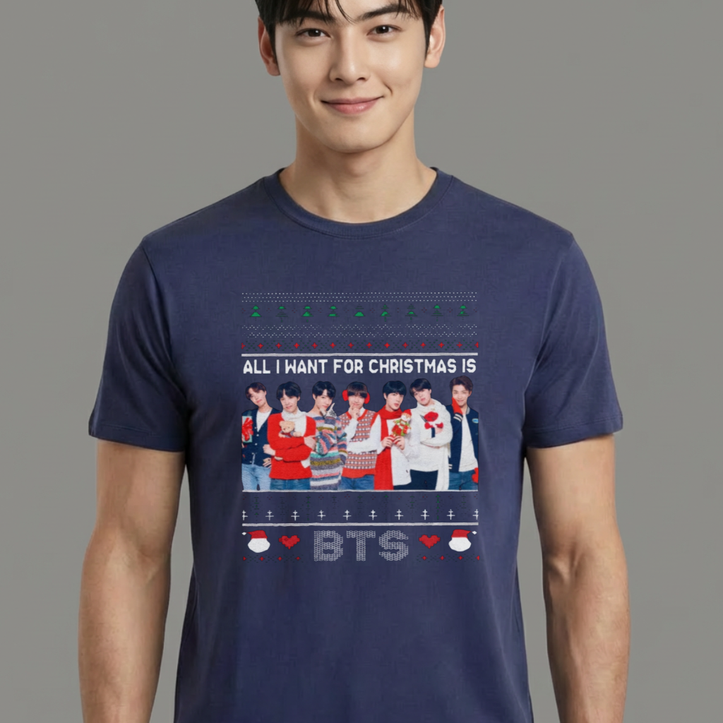 Camiseta camiseta-basica-christmas-bts-photo - Azul