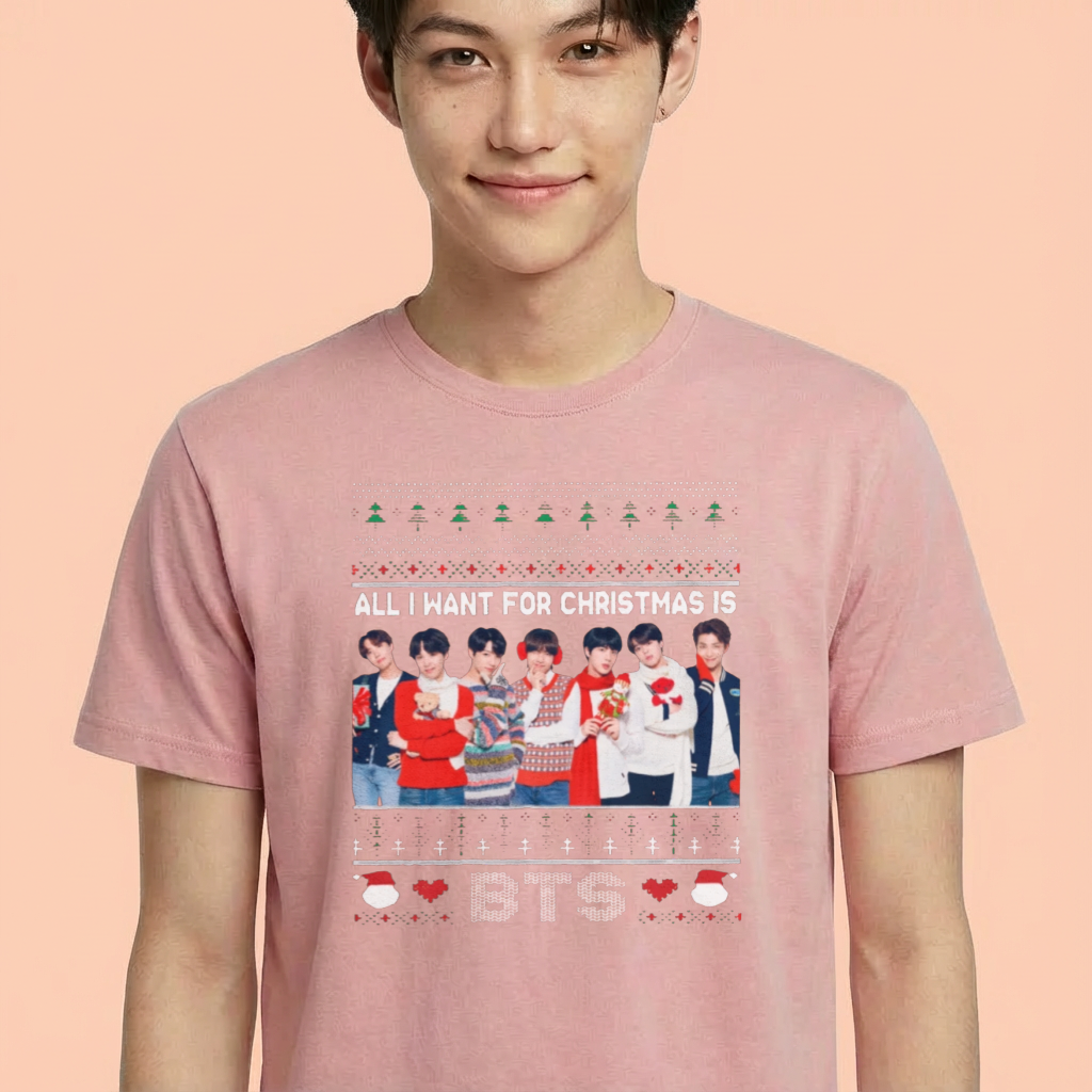 Camiseta camiseta-basica-christmas-bts-photo - Rosa