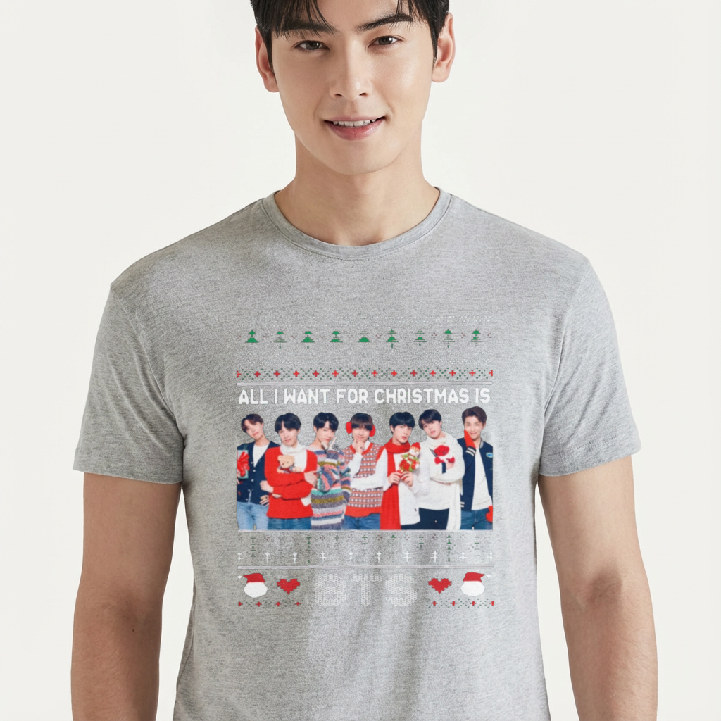 Camiseta camiseta-basica-christmas-bts-photo - Cinza