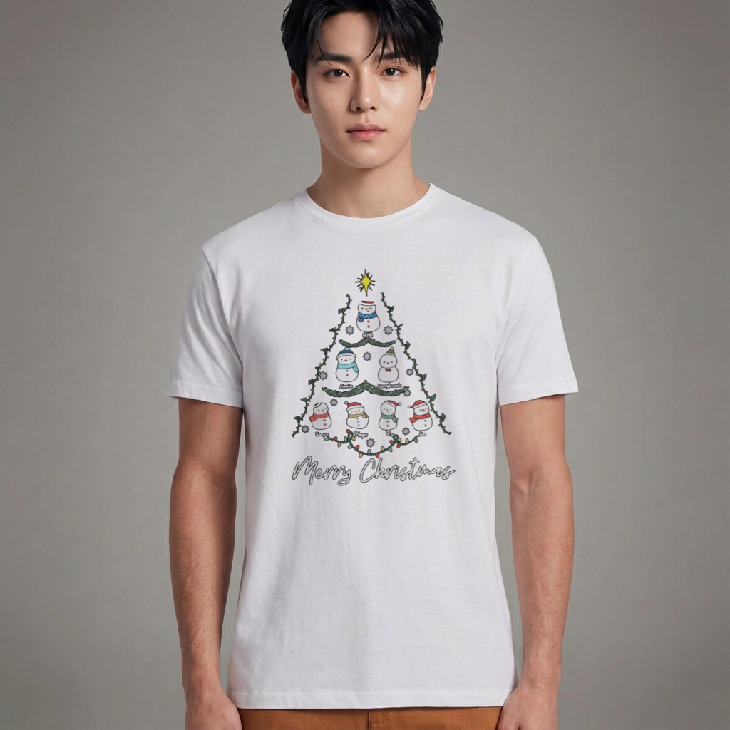 Camiseta Básica Christmas Bts Tree - Branca