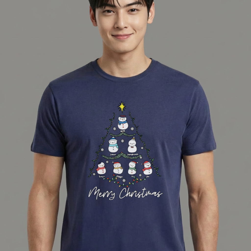Camiseta camiseta-basica-christmas-bts-tree - Azul