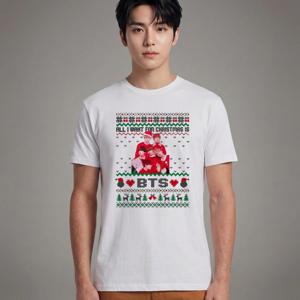 Camiseta Básica Christmas Bts - Branca