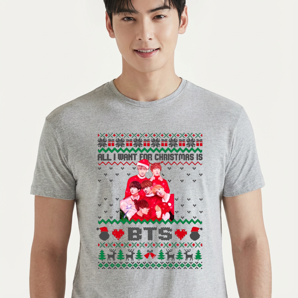 Camiseta camiseta-basica-christmas-bts - Cinza