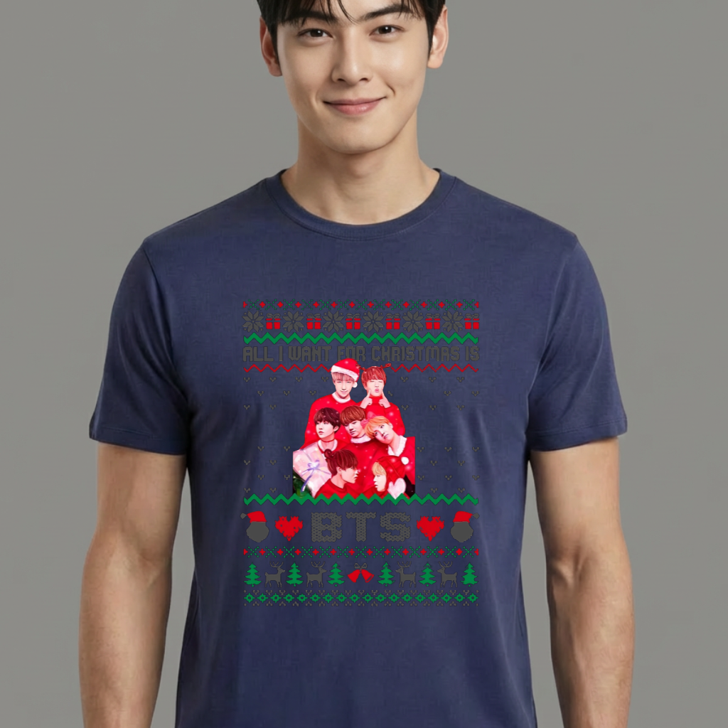 Camiseta camiseta-basica-christmas-bts - Azul