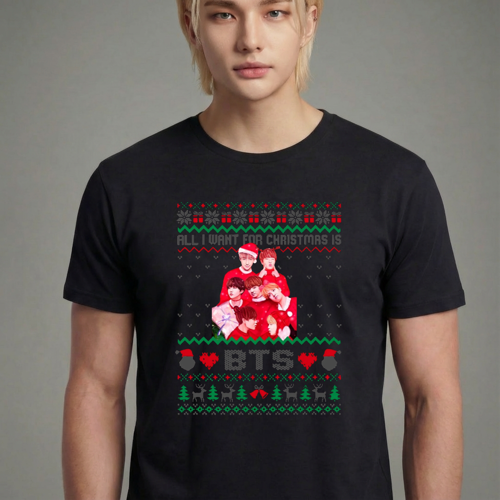 Camiseta camiseta-basica-christmas-bts - Preta