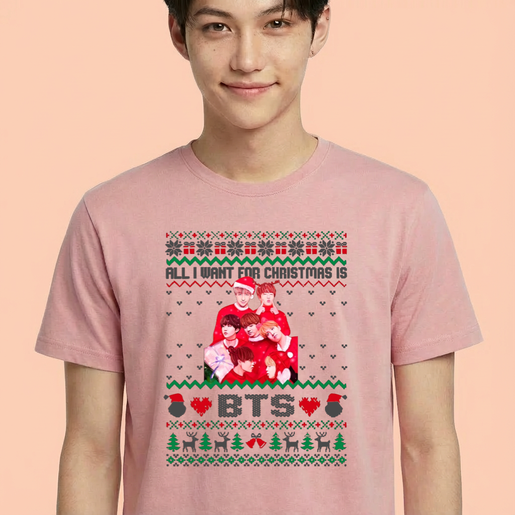 Camiseta camiseta-basica-christmas-bts - Rosa