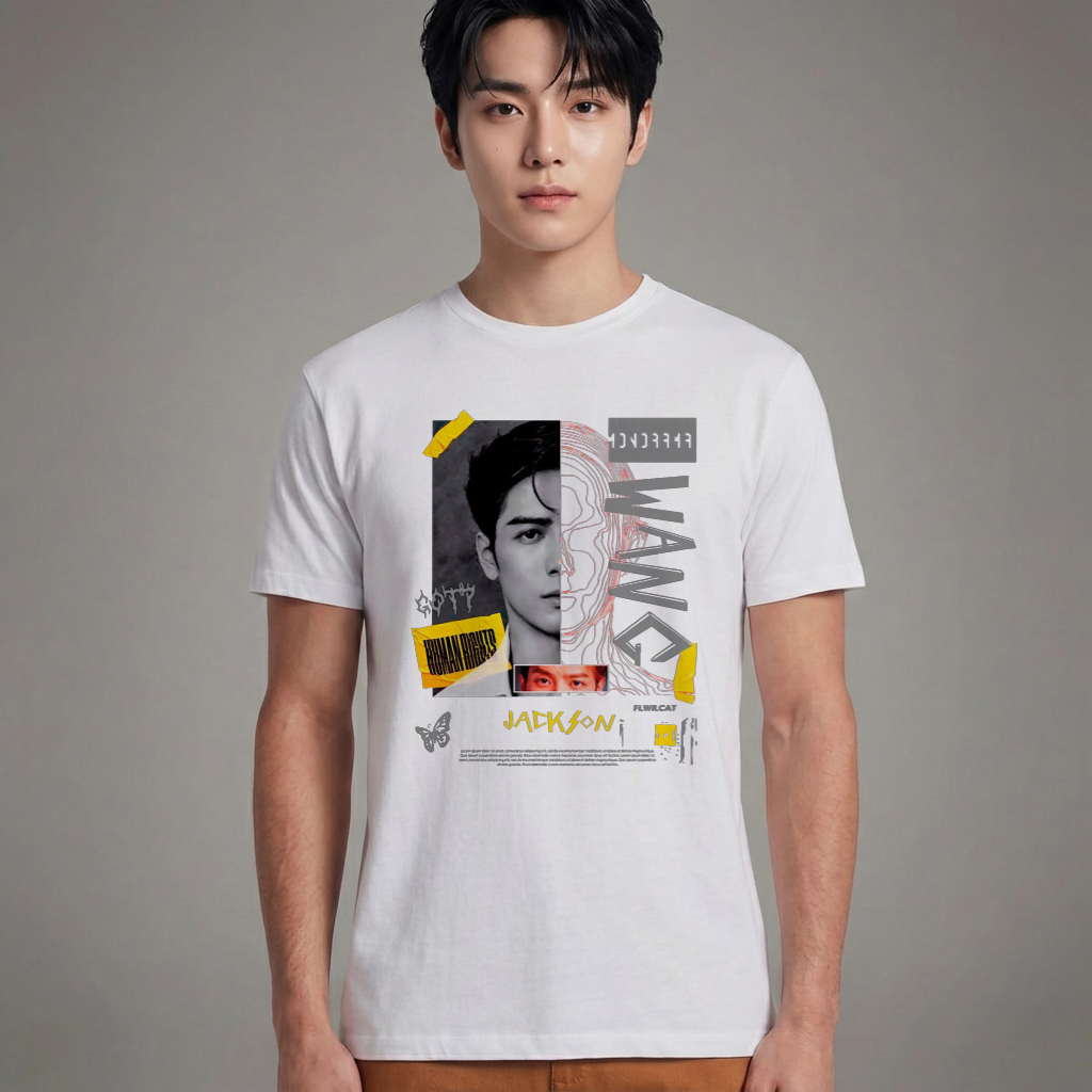 Camiseta Básica GOT7 Jackson Wang Human Rights - Branca