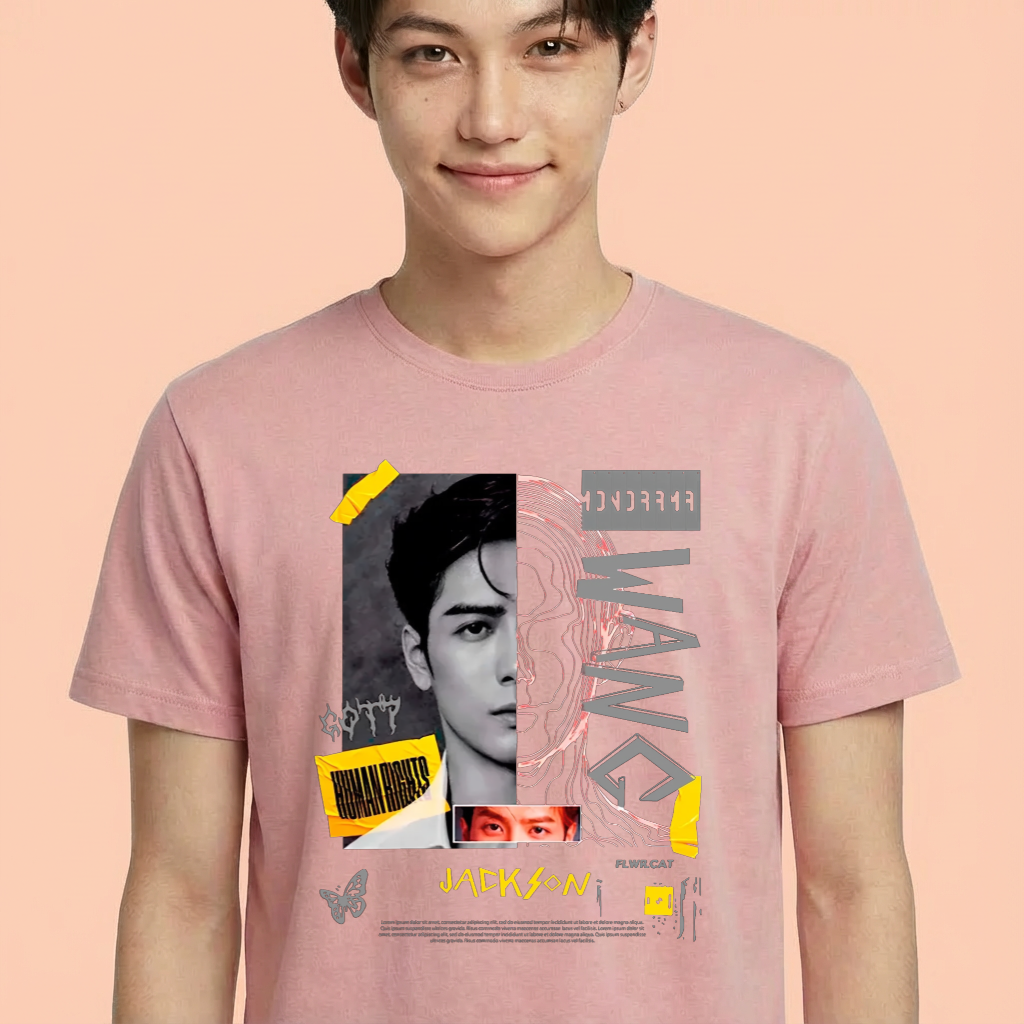 Camiseta GOT7 Jackson Wang Human Rights rosa