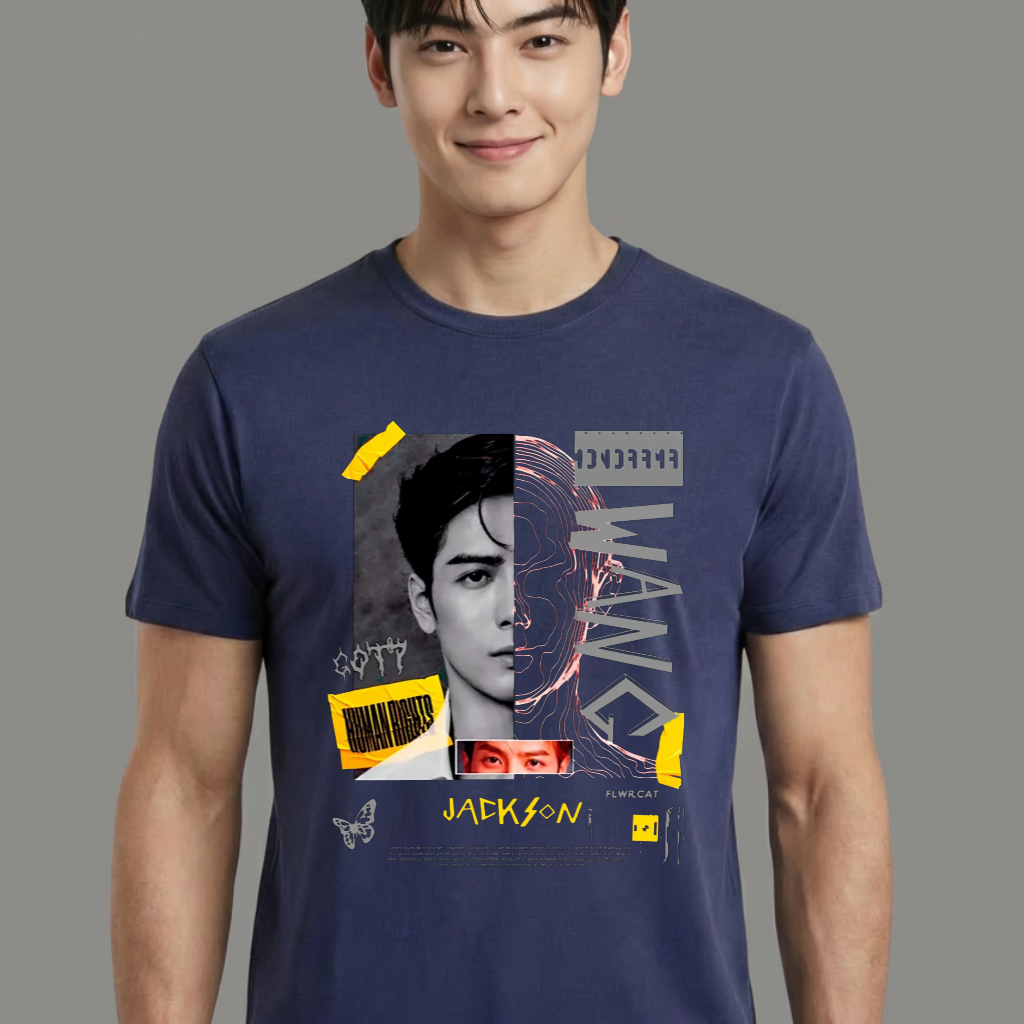 Camiseta camiseta-basica-jackson-wang-human-rights - Azul