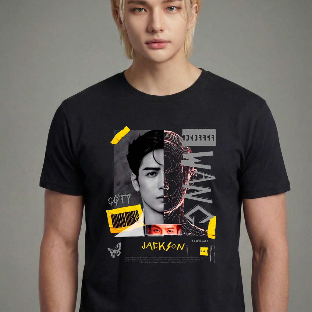Camiseta camiseta-basica-jackson-wang-human-rights - Preta