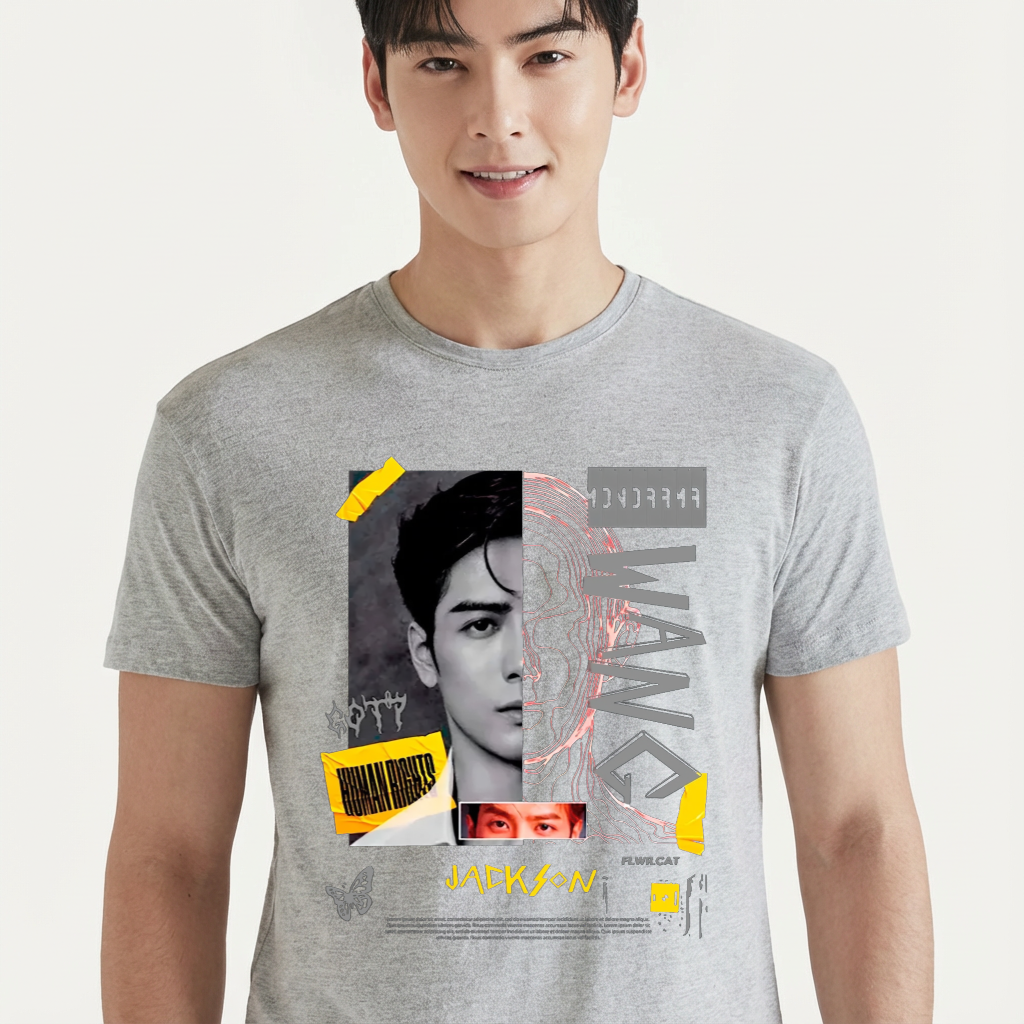 Camiseta GOT7 Jackson Wang Human Rights cinza