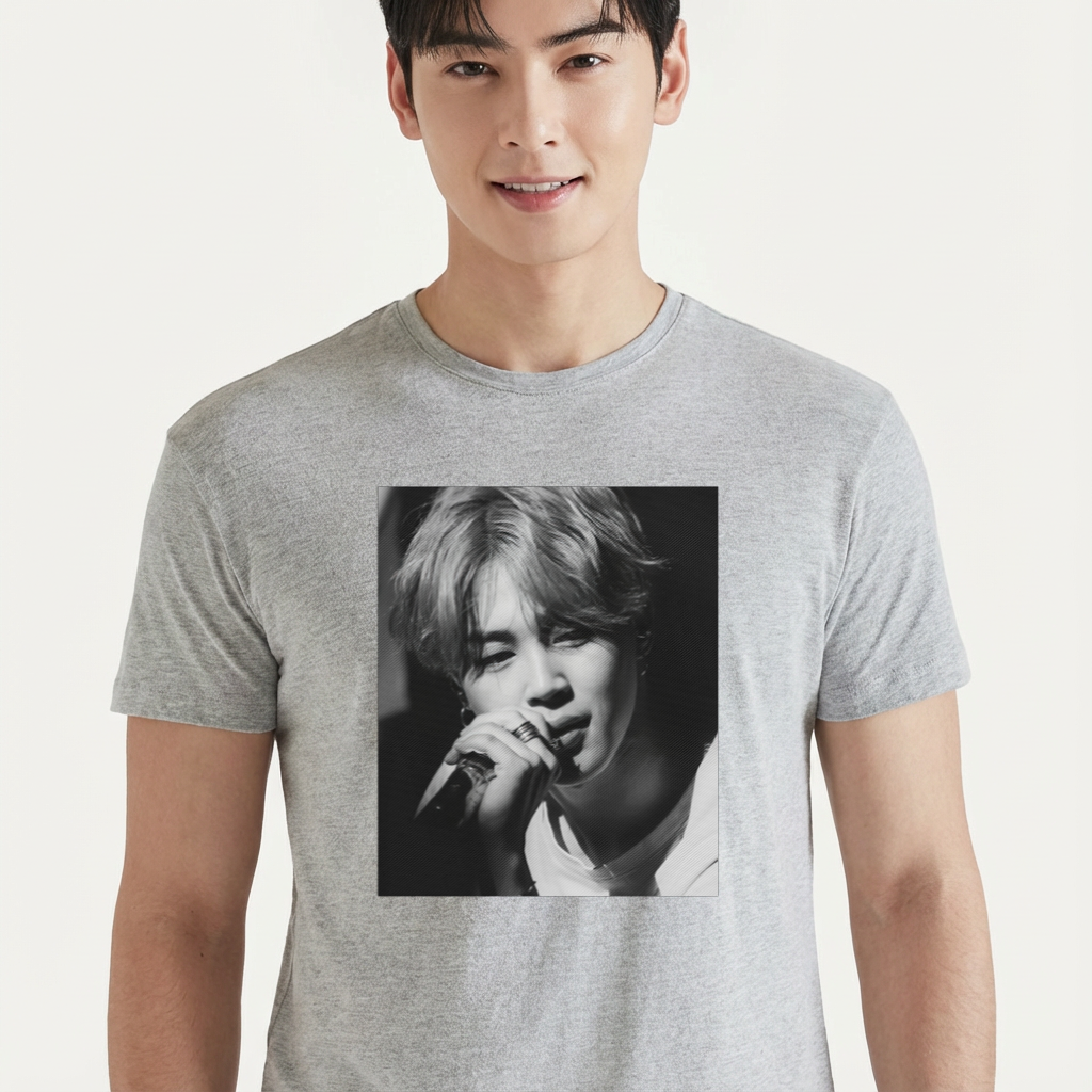 Camiseta camiseta-basica-jimin-bts-photo-b-w - Cinza