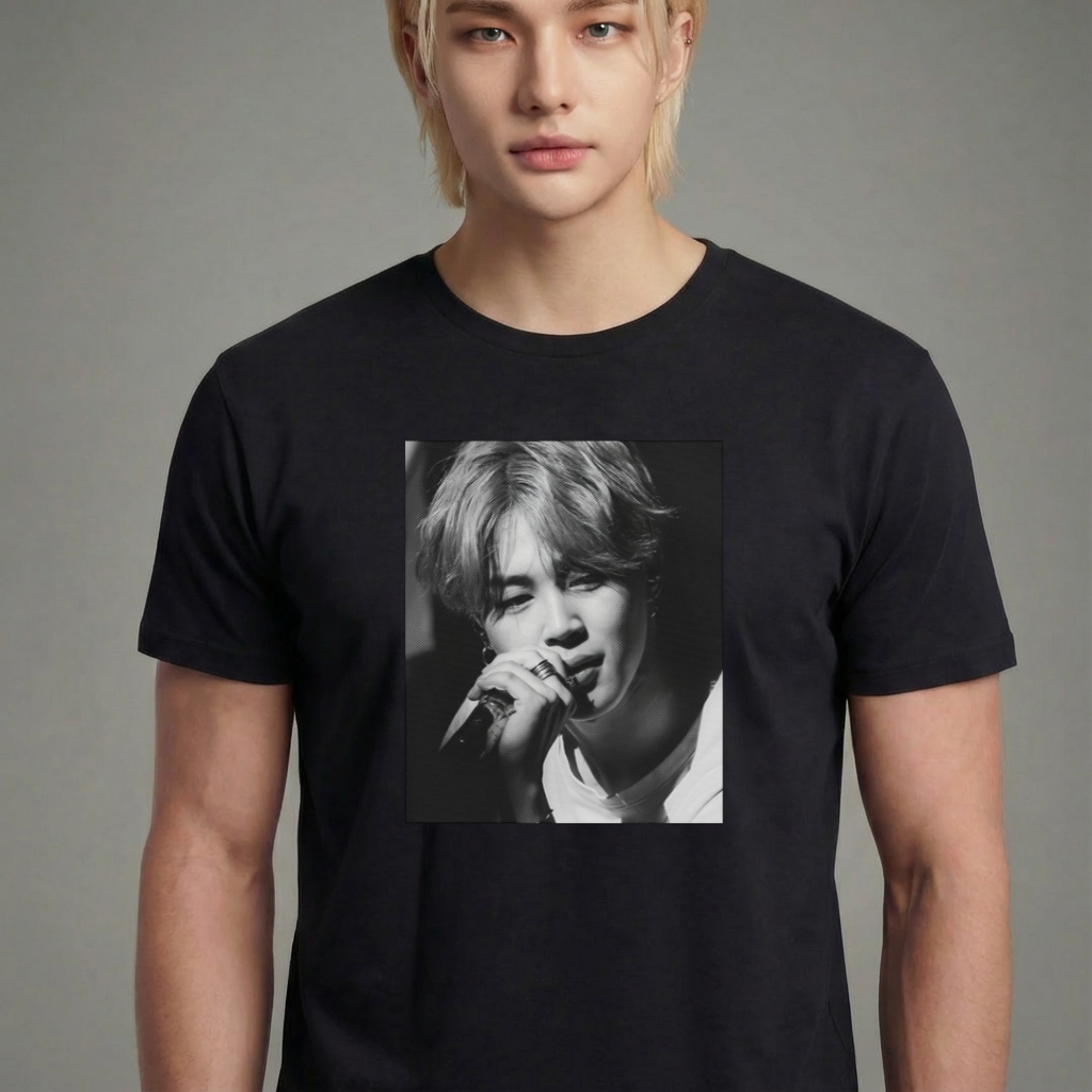 Camiseta camiseta-basica-jimin-bts-photo-b-w - Preta