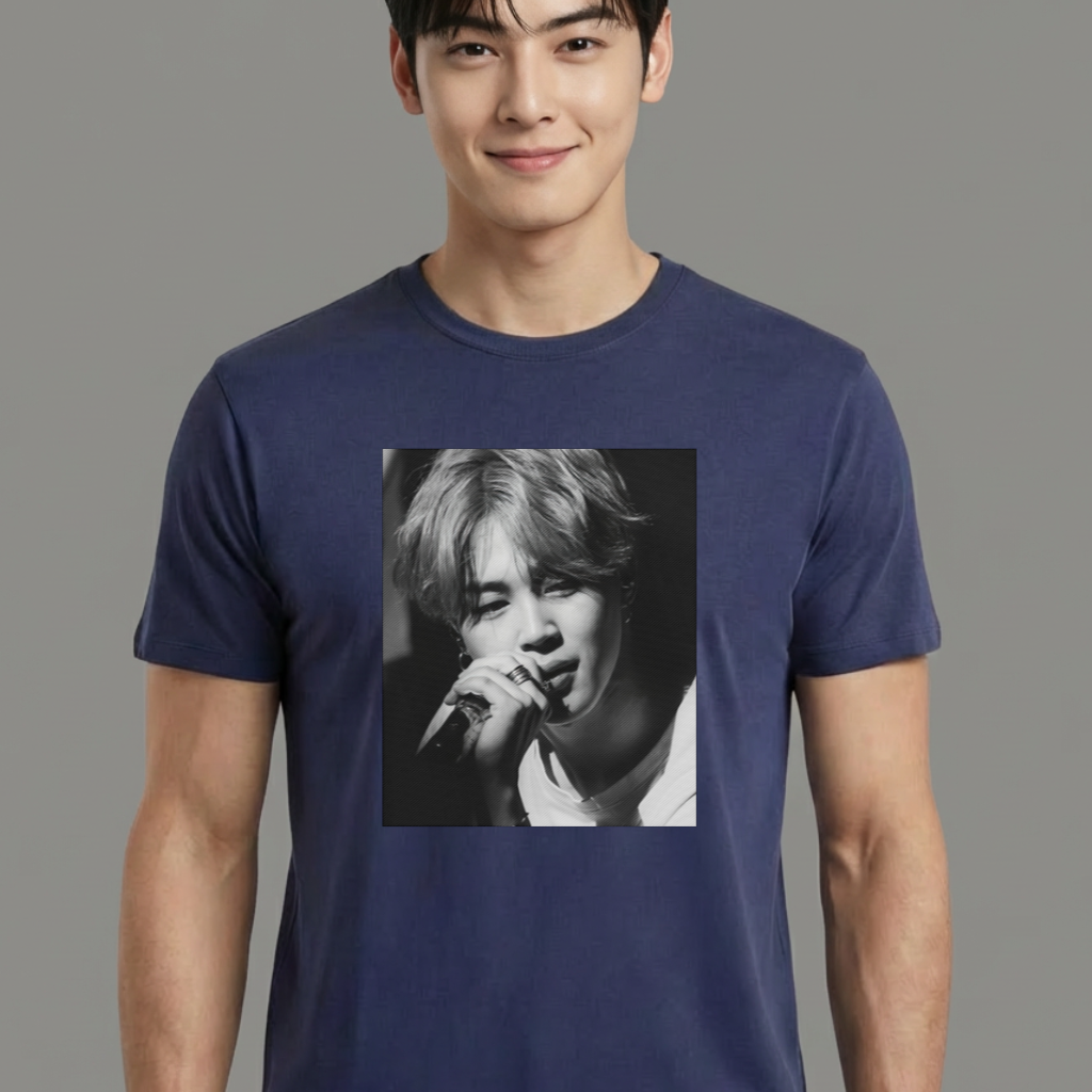 Camiseta camiseta-basica-jimin-bts-photo-b-w - Azul