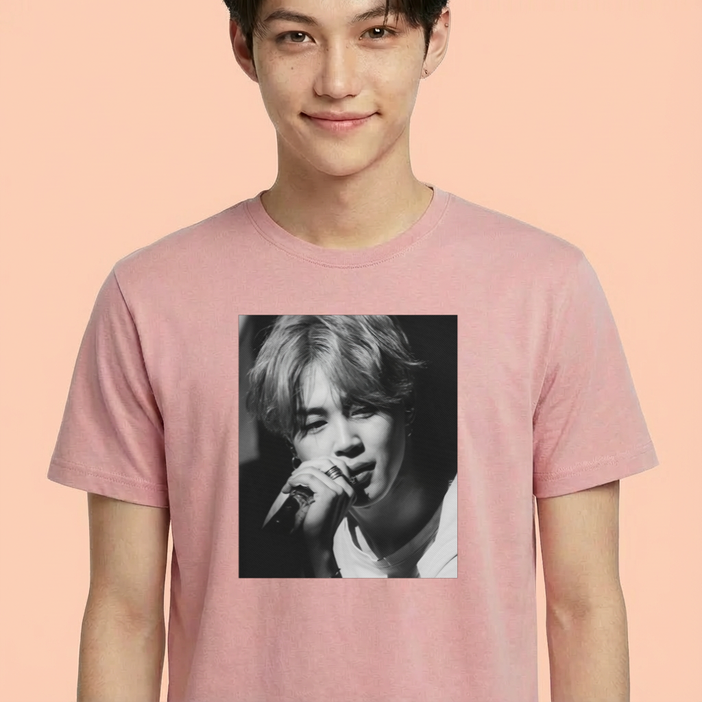 Camiseta camiseta-basica-jimin-bts-photo-b-w - Rosa
