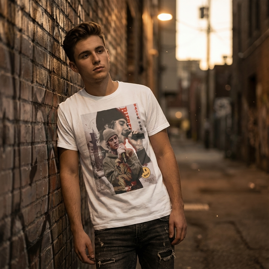 Camiseta Básica Justin Bieber Graphic 90S - Branca