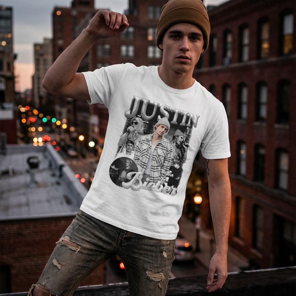 Camiseta Básica Justin Bieber Merch - Branca