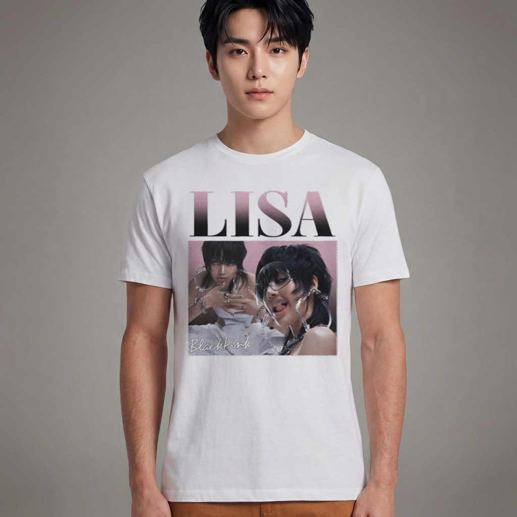 Camiseta Lisa Graphic Retro BLACKPINK branca
