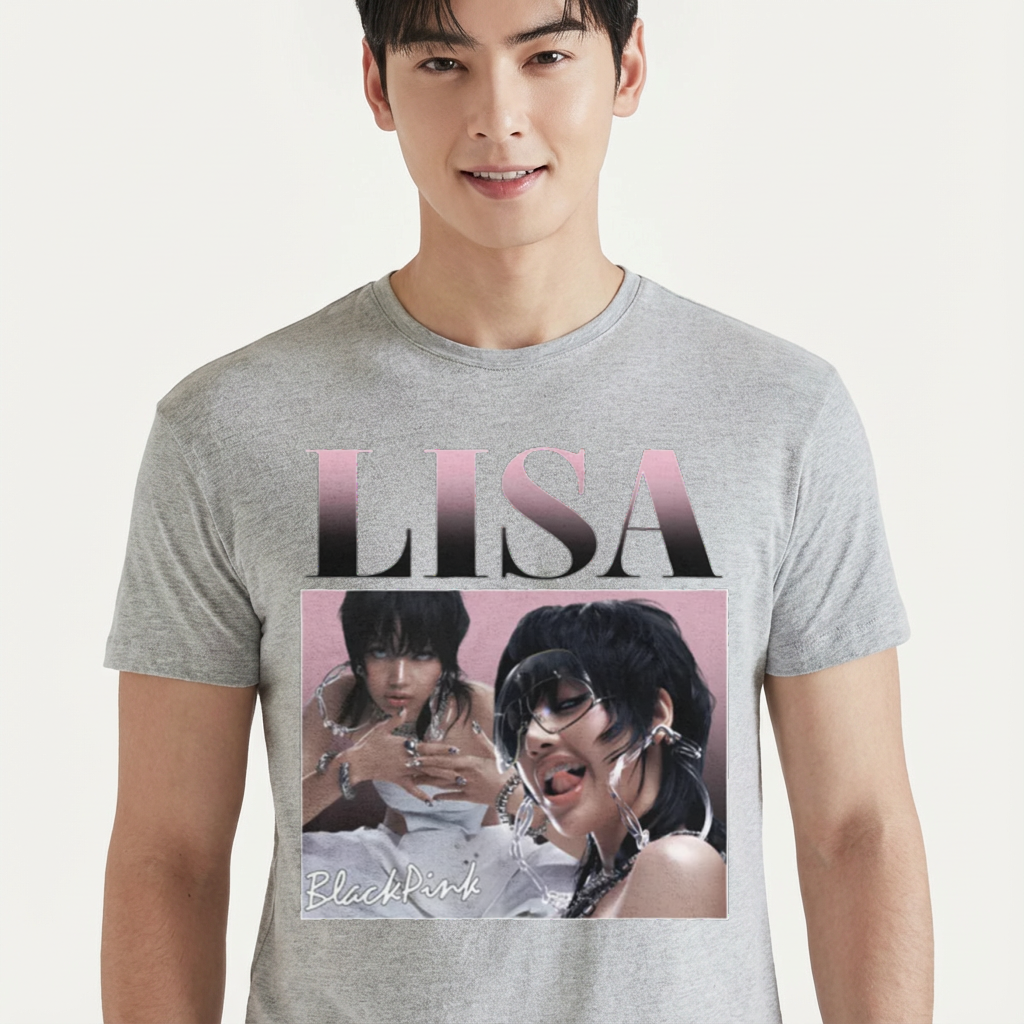 Camiseta camiseta-basica-lisa-graphic-retro-blackpink - Cinza