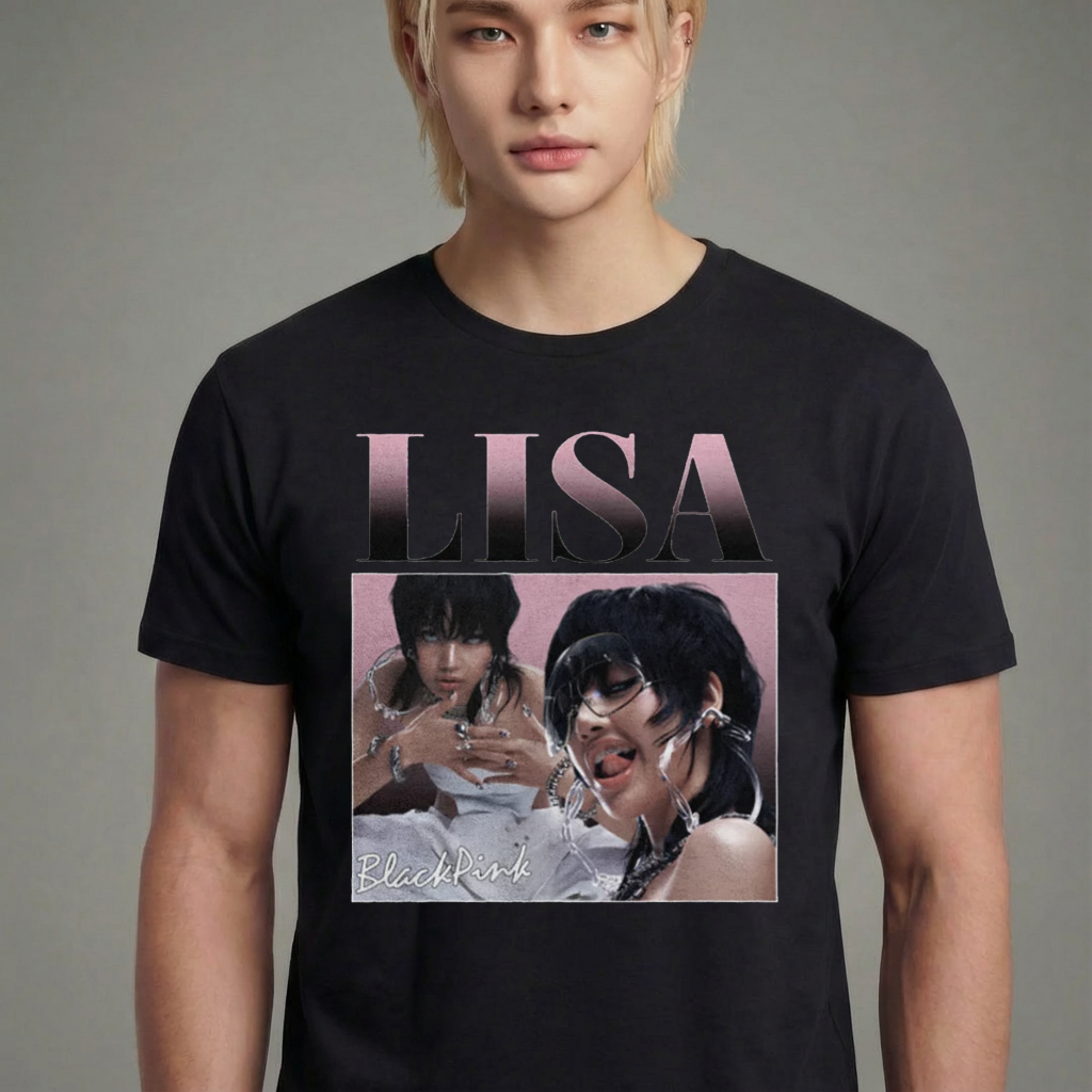 Camiseta Lisa Graphic Retro BLACKPINK preta