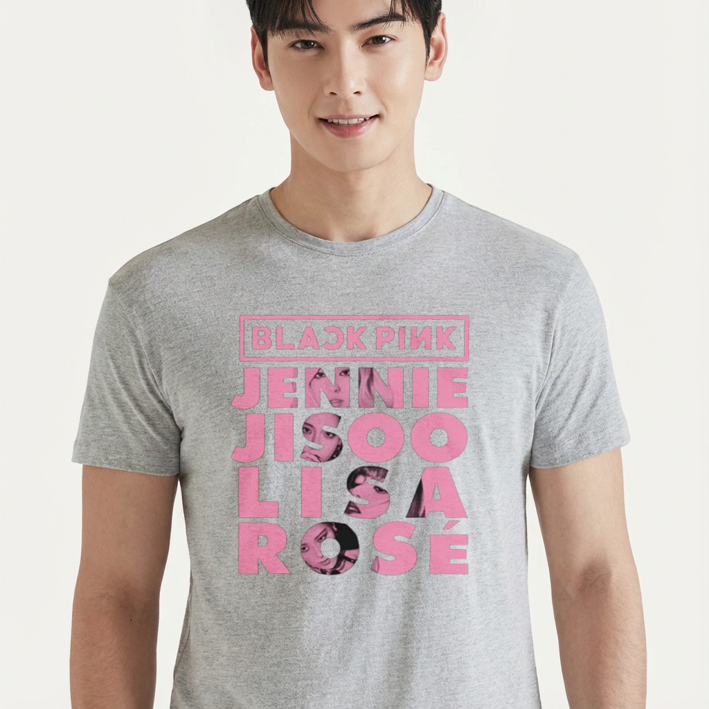 Camiseta Names Graphic BLACKPINK cinza