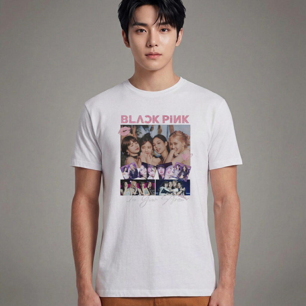 Camiseta Básica Photos Collab Blackpink - Branca