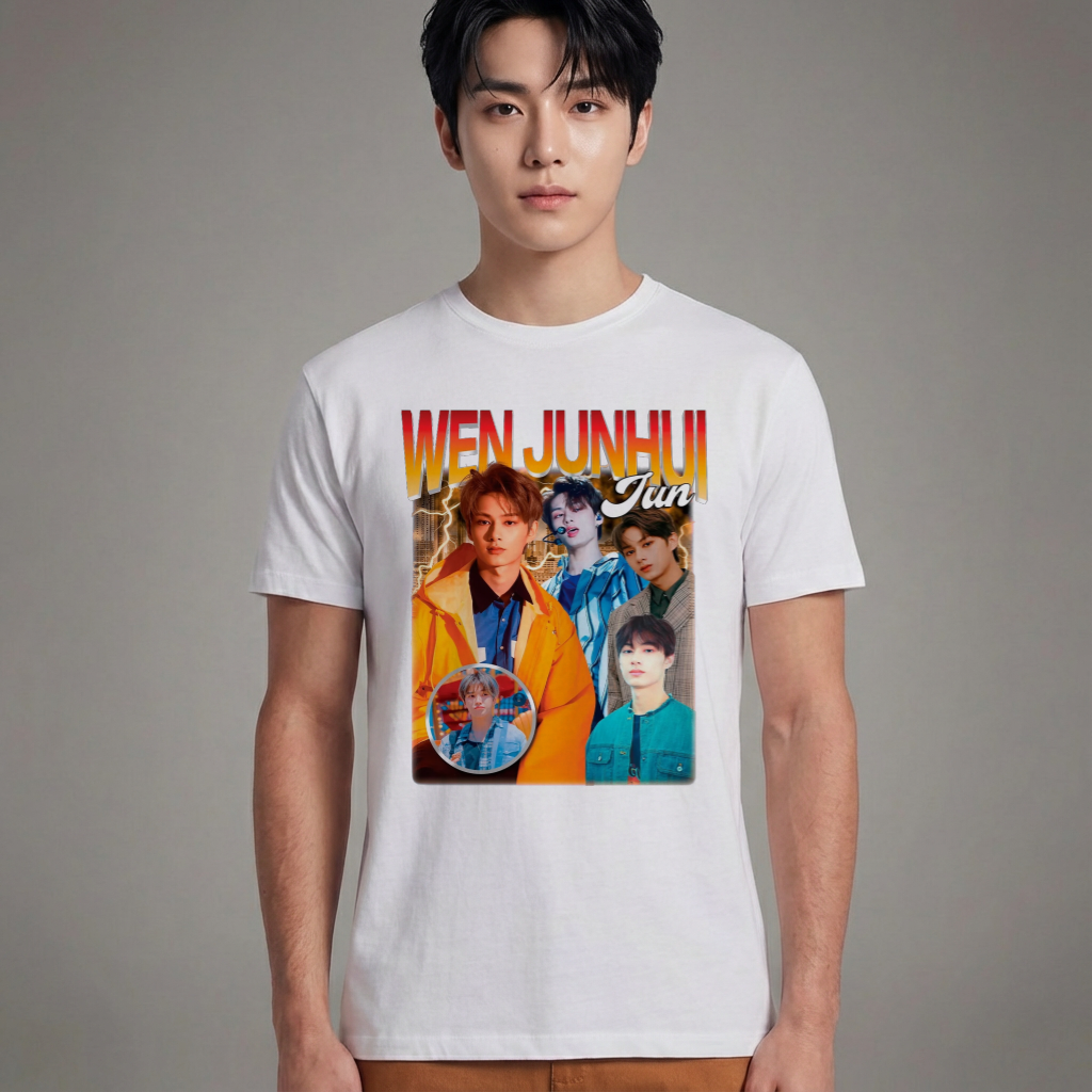 Camiseta Básica Seventeen Junhui Retro 90's - Branca