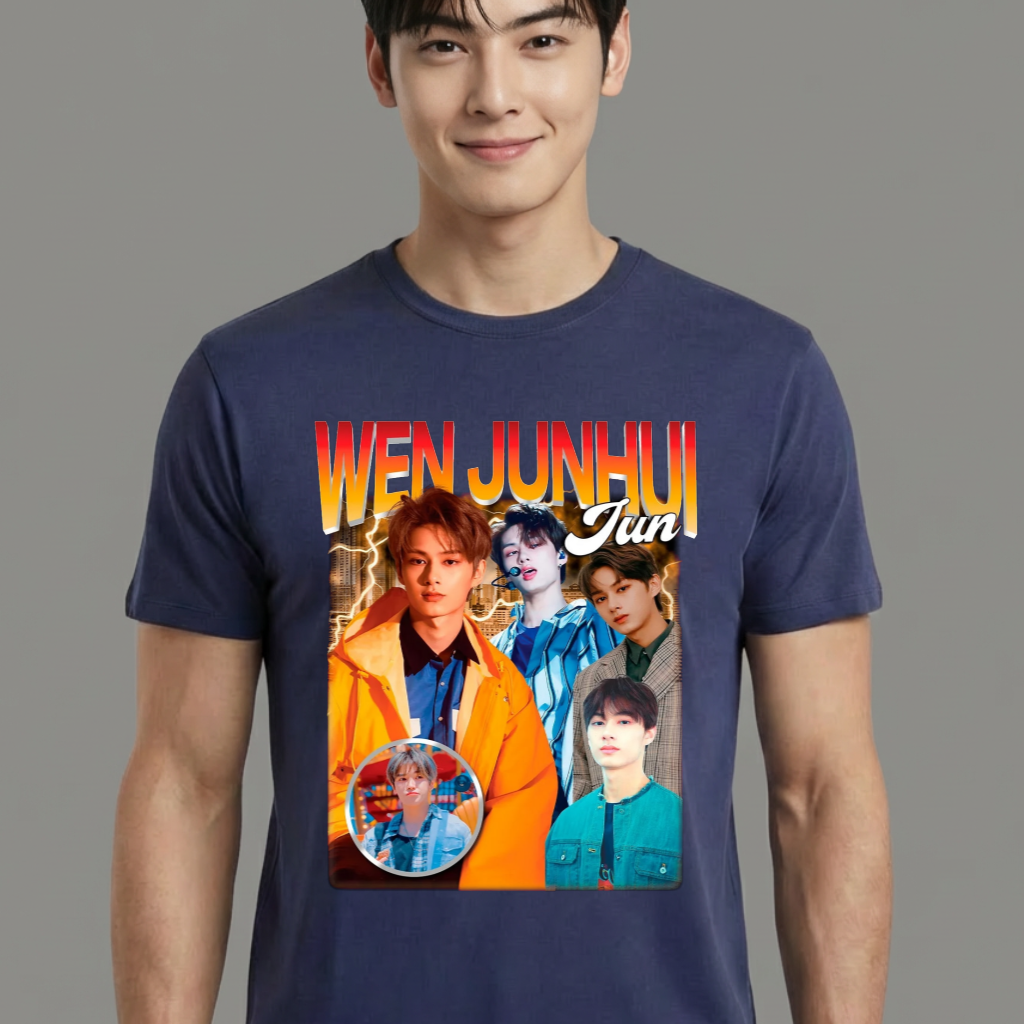 Camiseta Seventeen Junhui Retro 90's azul