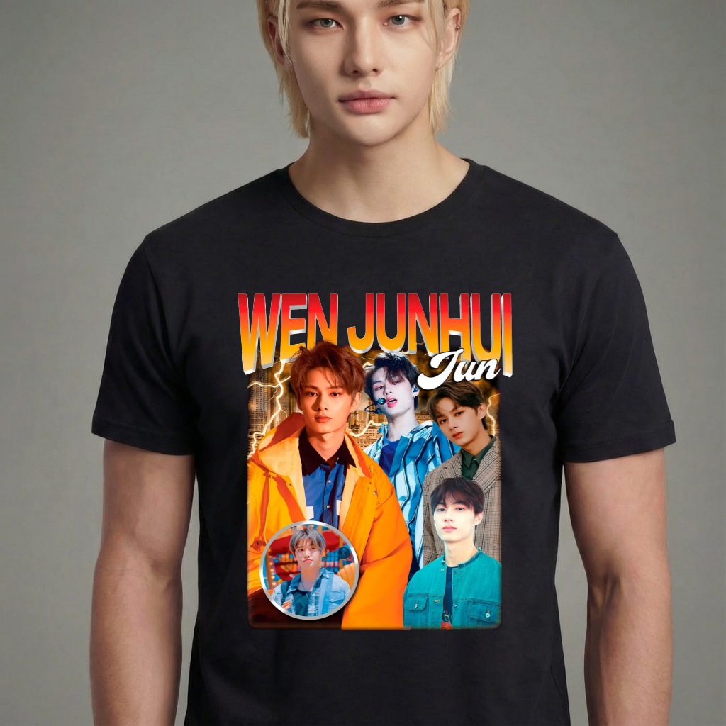 Camiseta Seventeen Junhui Retro 90's preta