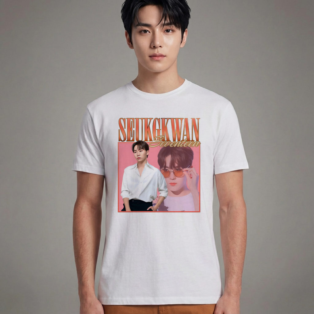 Camiseta Básica Seventeen Seungkwan Retro - Branca