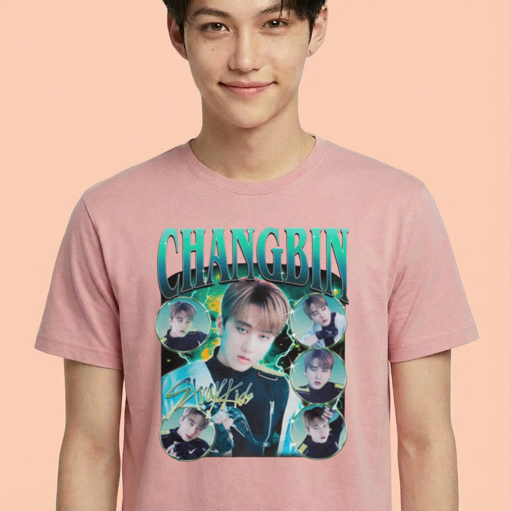 Camiseta Stray Kids Changbin rosa